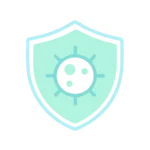 home 4 Minimalist shield icon with virus symbol representing immune system support.