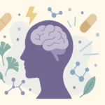 home 6 Flat illustration of brain, supplements, and ginkgo leaves – cognitive health by Strong Hummingbird.